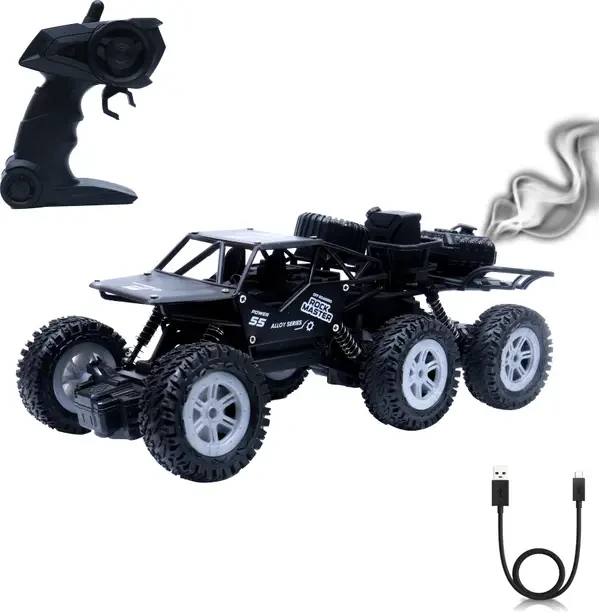 Wonder Remote Control Smoke Rock Crawler with 6x6 Wheels_2.4 GHz Remote with Long Range  (Black)