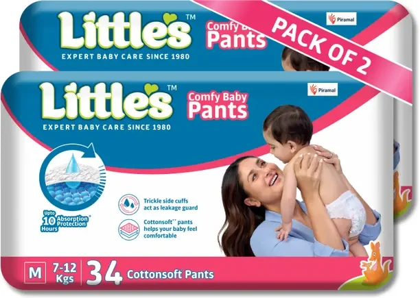 Little's Comfy Baby Pants, Standard, Medium, 34 Count With 10 Hours Absorption Protection - M  (68 Pieces)